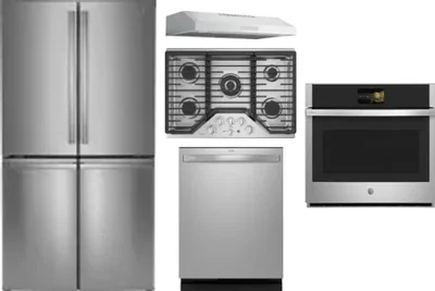 5 Piece Package Includes Refrigerator, Cooktop, Wall Oven, Hood And Dishwasher
